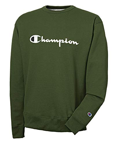 Champion Men's Fleece Crew, Cargo Olive - Script, Medium
