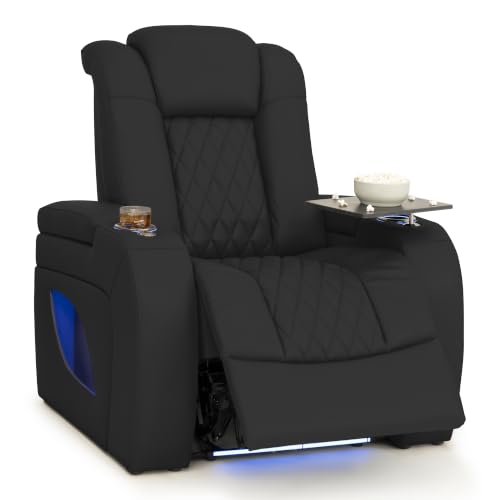 Image of Seatcraft Virtuoso LT Black Italian Leather Home Theater Seating, Zero Gravity Power Recliner, Powered Headrest and Lumbar Gaming and Home Office Chair, Heat and Massage Lounge Sofa, Single Recliner
