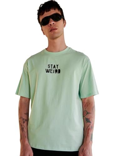 Image of Bewakoof Men's Typography 100% Cotton T-Shirt - Oversized Fit, Round Neck, Half Sleeves