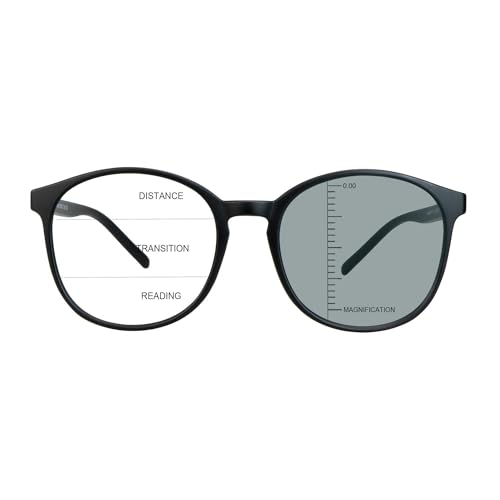 Image of Vintage Round Progressive Multifocal Presbyopic Glasses, Photochromic Gray Sunglasses for Men Women Readers (Black,+0.00 /+1.50 Magnification)