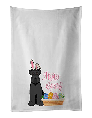 Caroline's Treasures WDK5087WTKT Black Natural Ears Schnauzer Easter White Kitchen Towel Set of 2 Dish Towels Decorative Bathroom Hand Towel for Hand, Face, Hair, Yoga, Tea, Dishcloth, 19 X 25, White