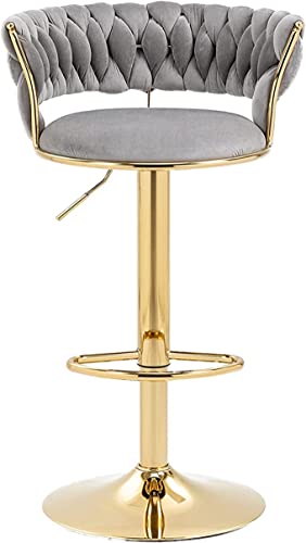 Kakotito 360° Velvet Swivel Bar Stools With Low Back & Footrest, Adjustable Counter Barstools, Gold Bar Stool (1 Barstool, Grey) #TOP15