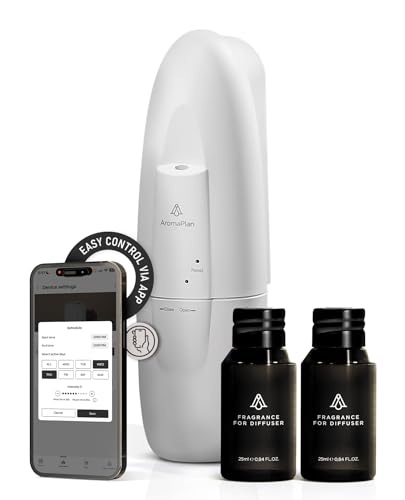 AromaPlan 5 Star Collection 2025 Plug in Diffuser (2 Fragrances Included)-Cold Air & Waterless Diffusers for Home & Office- Silent Wall Diffuser Plug in, Bluetooth App Control, 500 sq. ft (White)