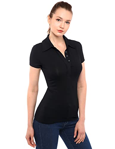 AmélieBoutik Women Collared Hidden Button Short Sleeve Polo Shirt3