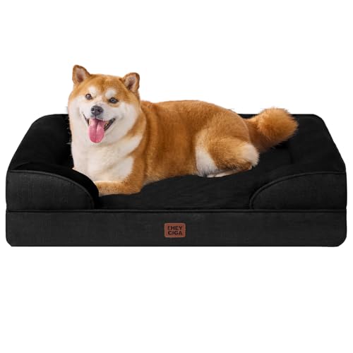 EHEYCIGA Orthopedic Dog Bed for Large Dogs, Waterproof Memory Foam With Sides, Non-Slip Bottom, Egg-Crate Foam Couch, Washable Removable Cover, Black