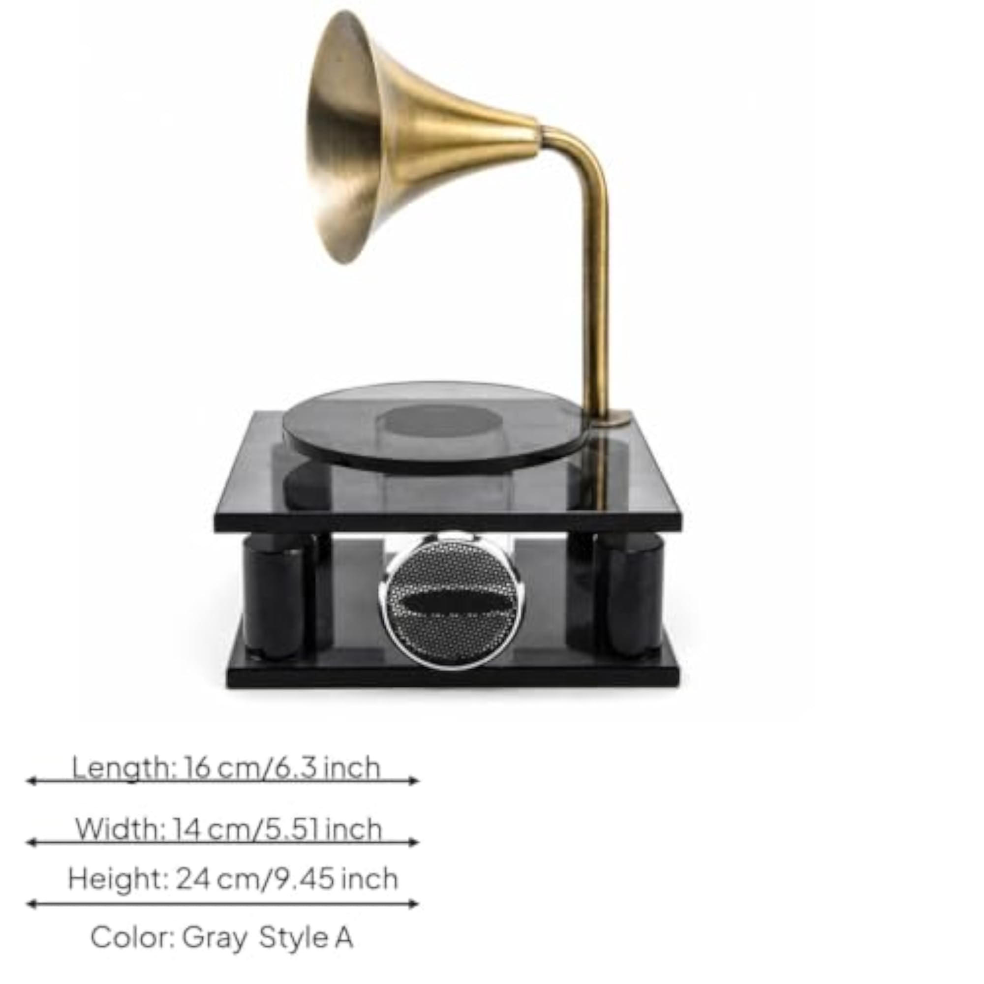 Curved Bell Tabletop Gramophone Decor, Transparent Ornament