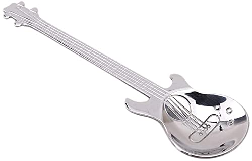 Music Guitar Shape Tea Theme Stirring Stainless Steel Coffee Spoon Scoop of Ice Cream Scoop of Dessert Spoon Creative Cutlery,Silver Color