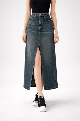 Image of ODDMONKEY Women High Waist Denim Skirt | Skirt for Women | Long Straight Fit Skirt |Long Skirt for Women