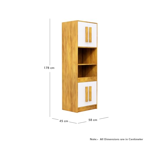 Image of Bniture Multipurpose Crockery Cabinet | Engineered Wood Kitchen Cabinet Modern with 4 Doors & Shelves | Crockery Unit for Dining Area | Kitchen Crockery Cabinet for Home | Giant Wood & Frosty White