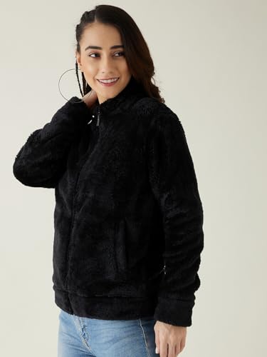 Image of Modeve Women Solid Full Sleeve Fur Standard Length Jacket For Winter
