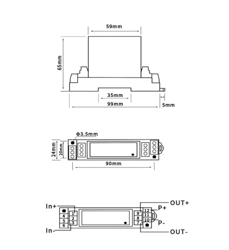 Transmetteur de courant alternatif Ac 0-1a sortie DC 4-20mA rail DIN - 2
