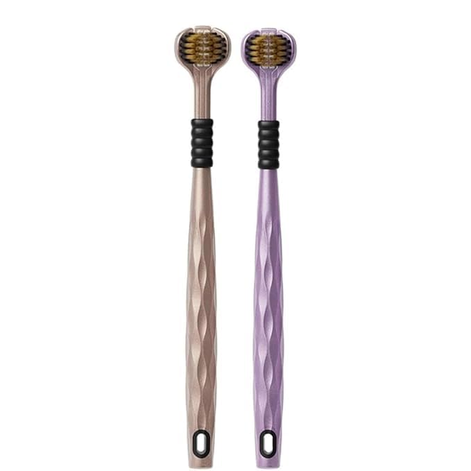 Image of (PACK OF-2) 3 Sided brush for Adults, Cleaning Great Angle Toothbrush, 3 Pcs Manual Soft Bristle -Toothbrush with Tongue Brush Completely Cover Each Tooth