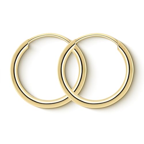 Aritos de oro pequeños finos 15mm 9k/375 Oro amarillo ancho 1.3mm Pendientes de Aro para mujer niña bebè hombre Aros de oro Caja de regalo de joyería