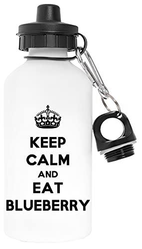 Keep Calm And Eat Blueberry Sans Polluant Blanc Bouteille d'eau Aluminium Pour l'extérieur Pollutant Free White Watter Bottle For Outdoors Cover