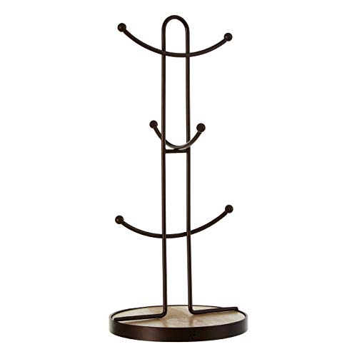 Premier Vertex 6 Cup Mug Tree, Bronze Powder Coating, Wood Base