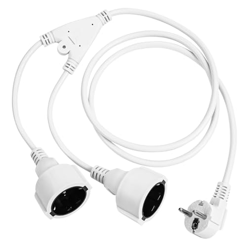 Dreamhigh 2M Prises Double pour Prise De Courant, Adaptateur 2 en 1 avec Câble Flexible, 250 V, 16 A, 3680 W, Isolation en PVC, Prises Double pour Prise De Courant pour Maison, Bureau, Cuisine, Blanc