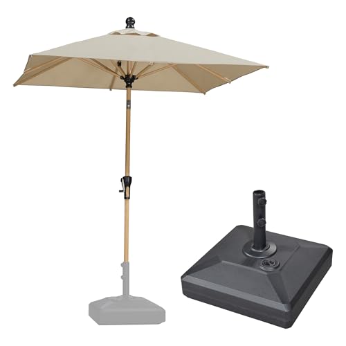 Image of PURPLE LEAF Patio Umbrella with Base 4' x 6' Table Wood-Grain Finish, Beige