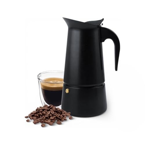 Royal Swiss Cafetera Italiana 6 Tazas, Negro, Percolador, Seguro y Eficaz. Compatible con todo fuego, incluso inducción.