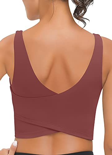 V neck built in bra longline sports bras for women padded medium …