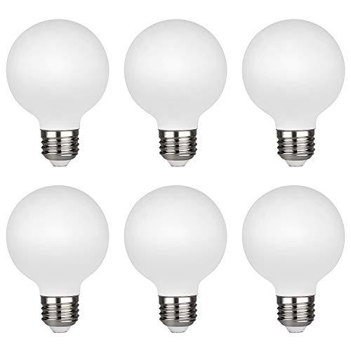 KGC LED Edison Globe Light Bulb, Warm White 2700K CRI 95, LED Filament Light Bulb, 4.5W Equivalent to 40W, G80 Dimmable 450LM E26 Base, Bathroom Vanity Mirror Light,Frosted Glass (G80-2700K-6Pack)