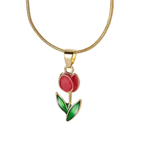 Image of Gold Tulip Necklace Tulip Flower Pendant Necklace Delicate Dainty Tulip Flower Necklace for Women Mother Wife Friendship Jewelry