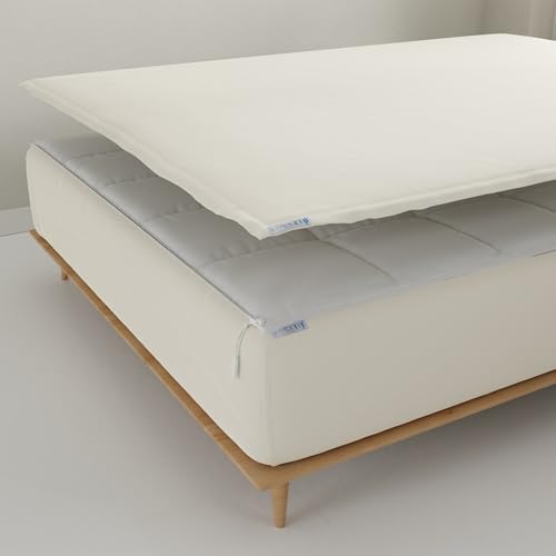 Image of QuickZip Fitted Plus Spare Bundle: 1 Fitted Sheet (Base + Zip Sheet) & 1 Zip Sheet - Easy to Change, Won't Pop Off - Soft Percale 400 TC 100% Cotton - 15 inch Deep Pockets RV King Size Sheets - Ivory