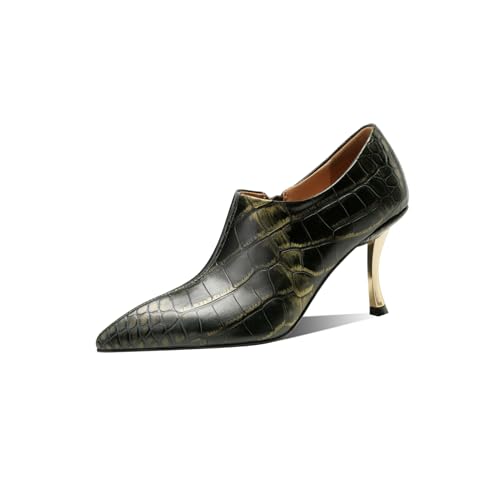 TinaCus Embossed Genuine Leather Women's Pointed Toe Side Zipper Handmade Stiletto Heels