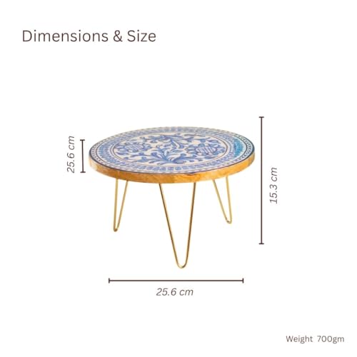 Image of RITUALISTIC Holland Delft Art Wooden Cake Stand with Metal Legs | Blue & White Dutch Folk Art | Round Dessert Display for Birthdays, Weddings & Events | Premium Home Decor Cake Tray | Unique Gifting