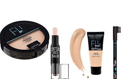 FiiME POWDER Pore-less Oil Control Compact Powder -SIRF TUM Fit Me Matte-Pore-less Tube Foundation Natural-Highlighter and Contour Stick Highlighter-EYES EYEBROW PENCIL
