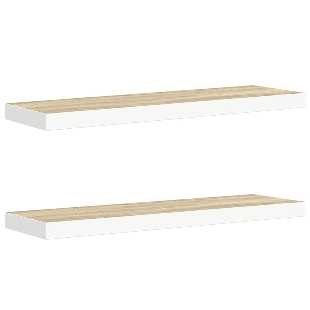 Lot de 2 étagères murales en chêne et blanc 80 x 23,5 x 3,8 cm