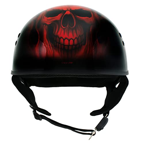 Hot Leathers Hld1018 Black 'Red Flame Skull' Motorcycle Dot Approved Skull Cap Half Helmet For Men And Women Biker - 2X-Large #TOP6