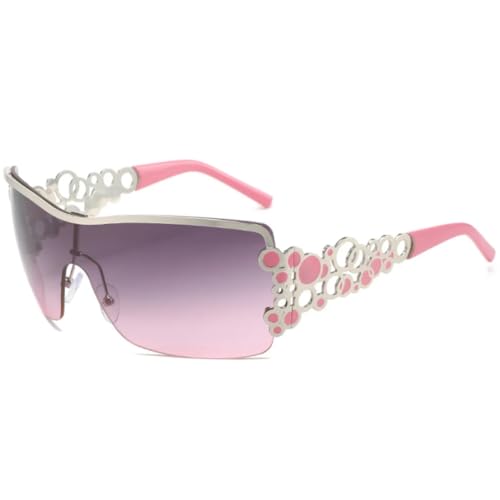 Lunettes de soleil rondes punk pour femmes et hommes en gris et rose