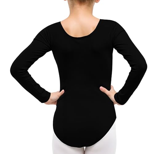 The Fancy Dress® Girls Cotton Stretch Leotards Kids School PE Ballet Dance Gymnastics Full Sleeves Bodysuit (Black, 5-6 Years) - Image 4