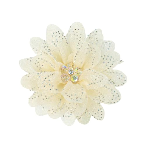 Image of Rhinestones Flower Fabric Big Brooches Lapel Pins for Women Elegant Organza Floral Brooch Pin for Dresses Suit Wedding Banquet Clothes Accessories Fashion Jewelry 130mm