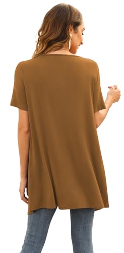 Image of Veryoung Floral Short Sleeve Cardigans for Women Casual Drape Open Front Lightweight Summer Cardigan with Pocket High Low Hem