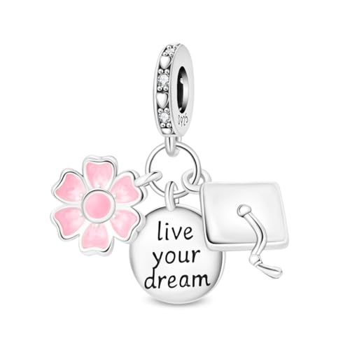 vireau 925 Sterling Silver Charm Beads for Women Travel Graduation Mothers Day Christmas Charms for Bracelets and Necklaces Gift for Women (Graduation Trio)