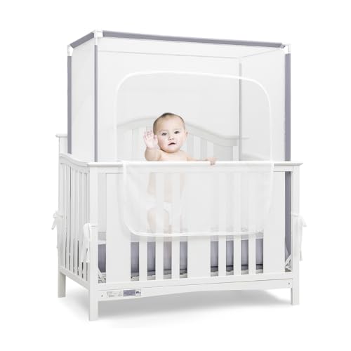 Image of 2025 Upgrade Crib Tent to Keep Baby from Climbing Out, Crib Net to Keep Baby in, See Through Crib Cover for Safety, Mosquito Net for Crib with Strong Mesh and Durable Zipper, Easy to Install (Gray)