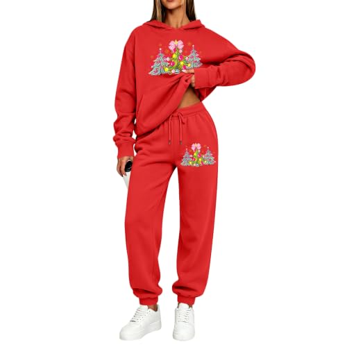 Sweatsuits Women 2 Piece Outfit Christmas Print Fleece Oversized Hoodie Set - image 6