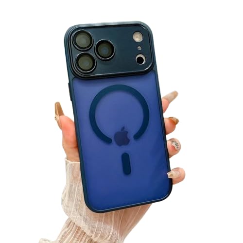 Image of Elzzi Magnetic for iPhone 17 Pro Max Case (Compatible with MagSafe) Slim Translucent Matte Shockproof with Anti-Fingerprint Phone Case, Square-Navy