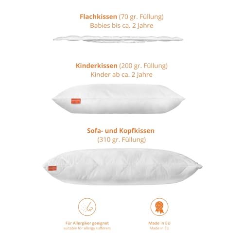 sleepling Kopfkissen Baby, Flachkissen, flaches Kopfkissen 35 x 40 cm, Made in EU, 60 Grad waschbar, Ökotex 100, weiß