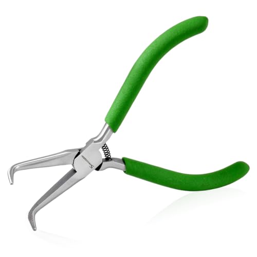 Image of SPEEDWOX 5" Mini Bent Needle Nose Pliers, Serrated Jaw for Jewelry Making | Bent Long Nose Pliers With Teeth, 45-Degree Angled, Precision Gripping & Needle Remover, for Fishing, Hobby, DIY
