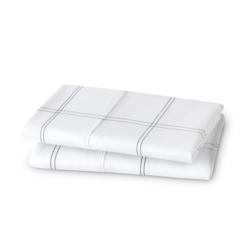 Image of Bare Home Microfiber Pillow Cases - Standard /Queen Size Set of 2 - Cooling Pillowcases - Double Brushed - Pillowcases 2 Pack - Easy Care (Standard, Modern Plaid - White /Grey)