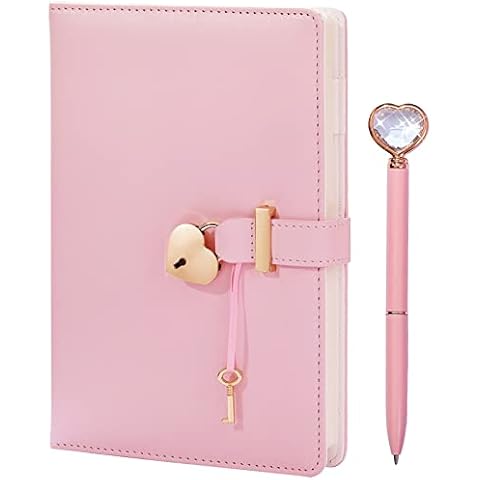 Heart Shaped Lock Diary with Key&Heart Diamond Pen,PU Leather,A5,Personal Organisers Journal Secret Planner Notebook Gift for Women Girls Cover