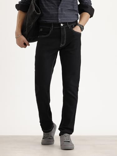 Image of WROGN Men's Cotton Blend Jeans | Solid | Slim Fit