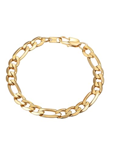 PROSTEEL Pulsera Eslabones Grandes 9mm Figaro Dorados 21cm Pulsera Metal Cadenas Italianas para Hombres Señor Regalo Hijo Amigo