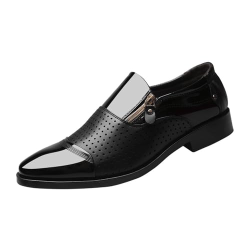 Four Seasons Men's Business Leather Shoes Slip-On Sandals Hollow Shoes Breathable Wedding Shoes Oxfords(Black,47)
