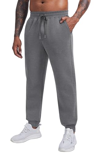 PINSPARK Herren Jogginghose Baumwolle Sporthose Warme Trainingshose Fleece Gefütterte Sport Hose Jogger Freizeithose Sweatpants Thermohose mit Taschen Winter Dunkelgrau L