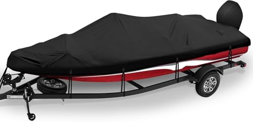 GXARTS 210D Oxford Cloth Boat Cover-Fits 20' to 22' Ft V Shape/V-Hull, Tri-Hull Runabouts, Pro-Style, Bass Boats-Black Heavy Duty Waterproof Dust Cover