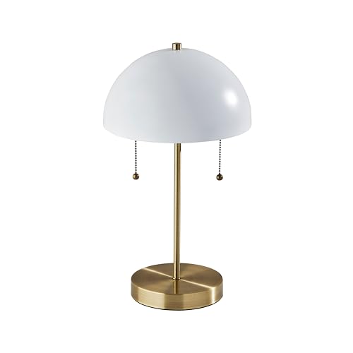 Lámpara de mesa Adesso blanca y latón antiguo 18 x 10 pulg