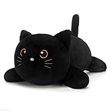 SQEQE Animal en peluche lesté en forme de chat noir, oreiller en peluche doux lesté, jouet en peluche mignon pour enfants et adultes, 25 cm